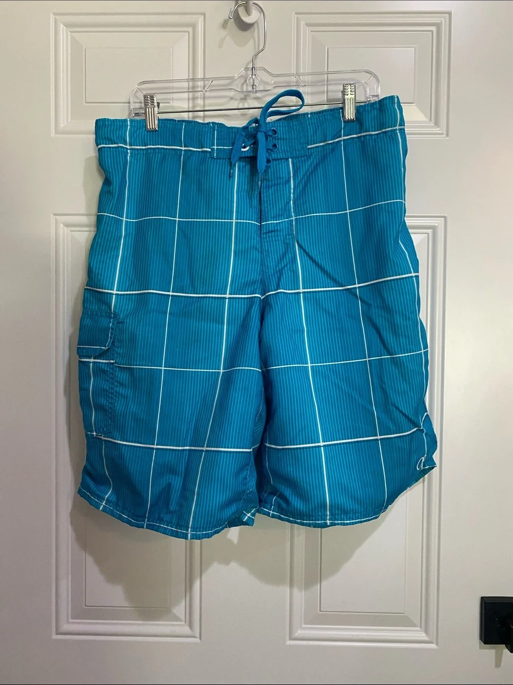 OP Turquoise Plaid Swim Board Shorts